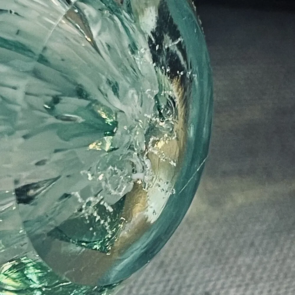 Egg Shaped Green Clear Bullicante Bubble Art Glass Paperweight Signed Vince 94